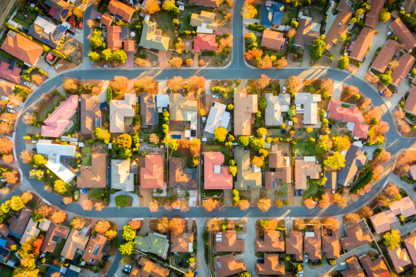 aerial shot of housing